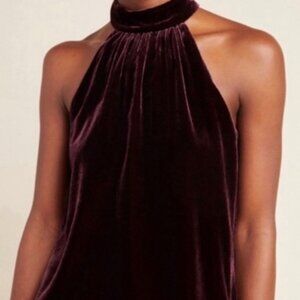 Kachel / Anthropologie "Chelsea" Velvet Halter top. Color: claret
